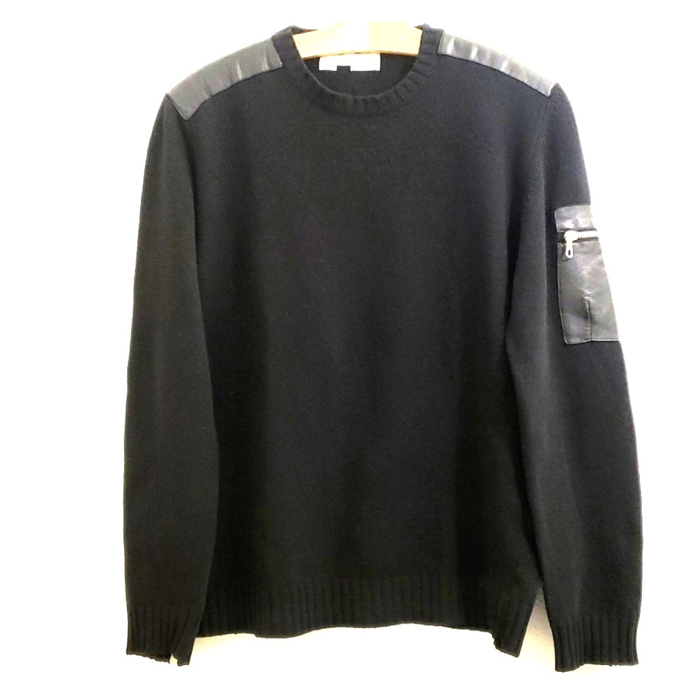 Ice Jeans by Iceberg Wool Crew Neck Sweater Leather Zipper Accents Black Silver